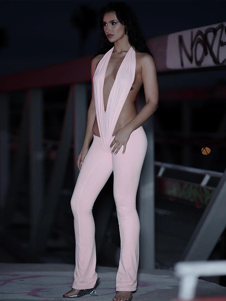 Irregular Hollow Halter Dressp V- Stretch