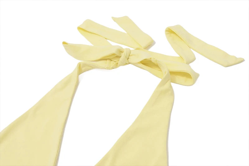Yellow Slim Sleeveless Backless Halter Long Dress