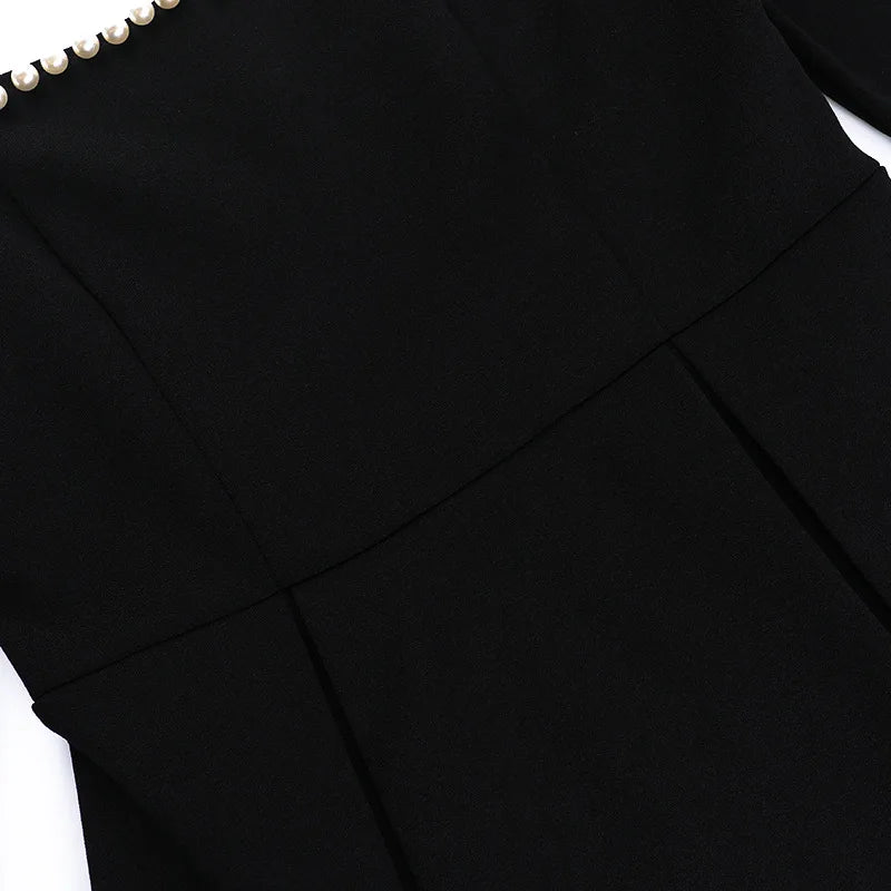 Chic Pearl Long Sleeve High Waist Mini Dress