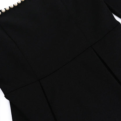 Chic Pearl Long Sleeve High Waist Mini Dress