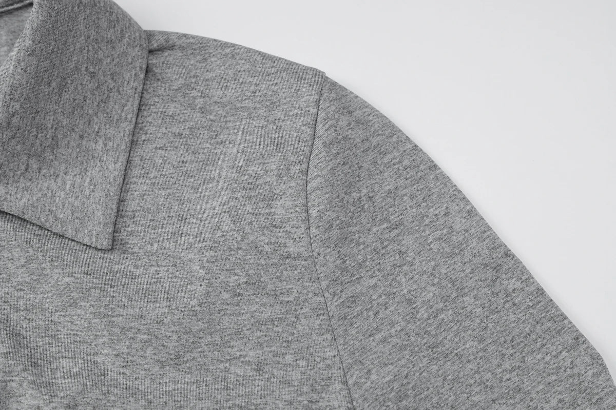 Gray Turn-Down Collar Long Sleeve Slim Cardigan Top