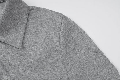 Gray Turn-Down Collar Long Sleeve Slim Cardigan Top