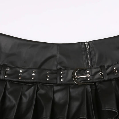 Low Waisted PU Black Mini Shorts with Adjustable Zipper