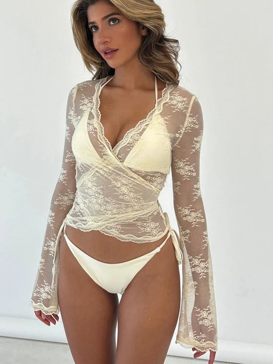 See Through Lace Floral Top