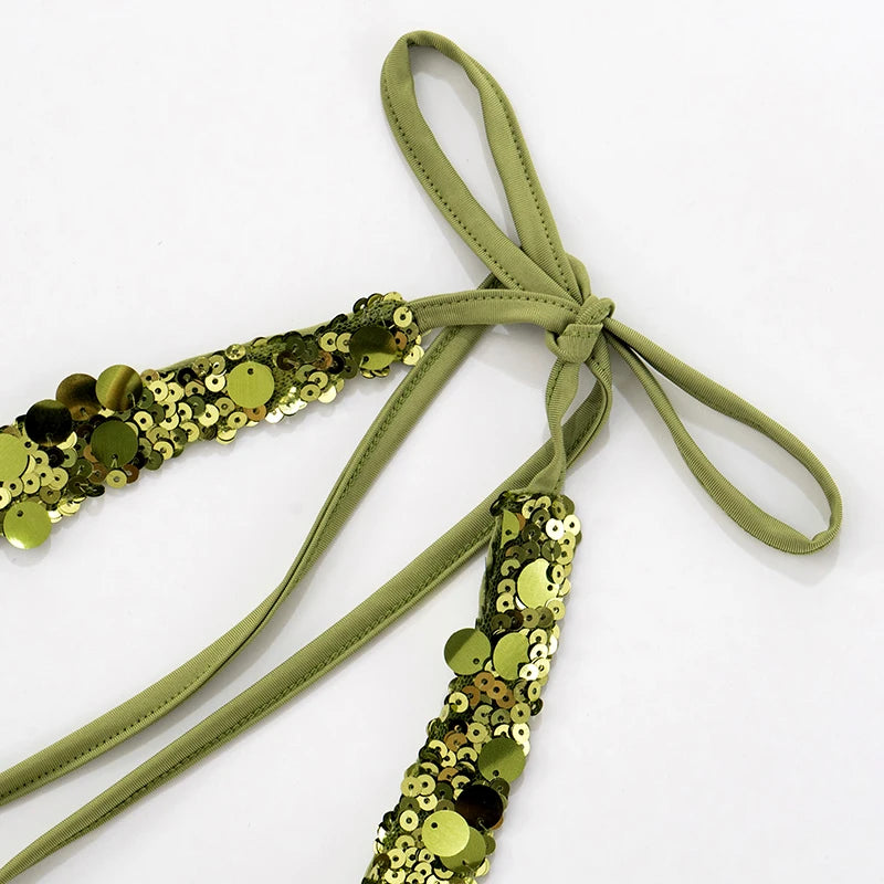 Green Low-Cut Sequin Backless Tank Top