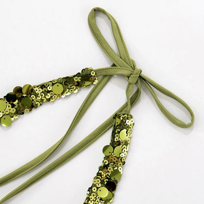 Green Low-Cut Sequin Backless Tank Top