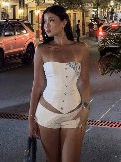 Button Corset Top with Irregular Hem