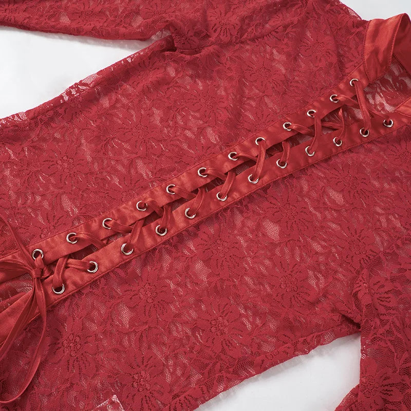 Red See Through Lace Top