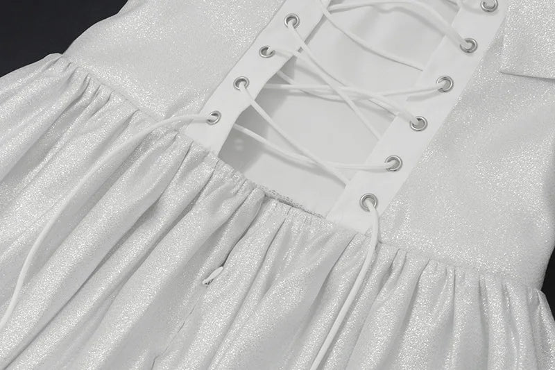 Strapless Shiny Dress White Backless A-line Dress Slim