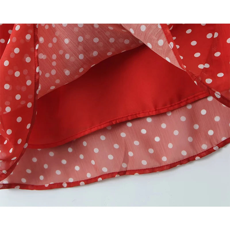 Red Polka Dot Ruffle A-Line Midi Dress