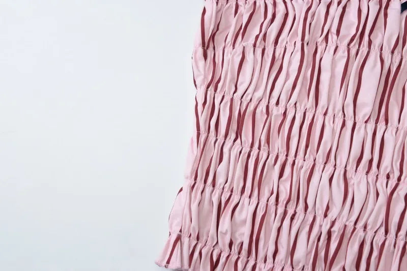 Pink Striped Tube Top and Mini Shorts Two Piece Set