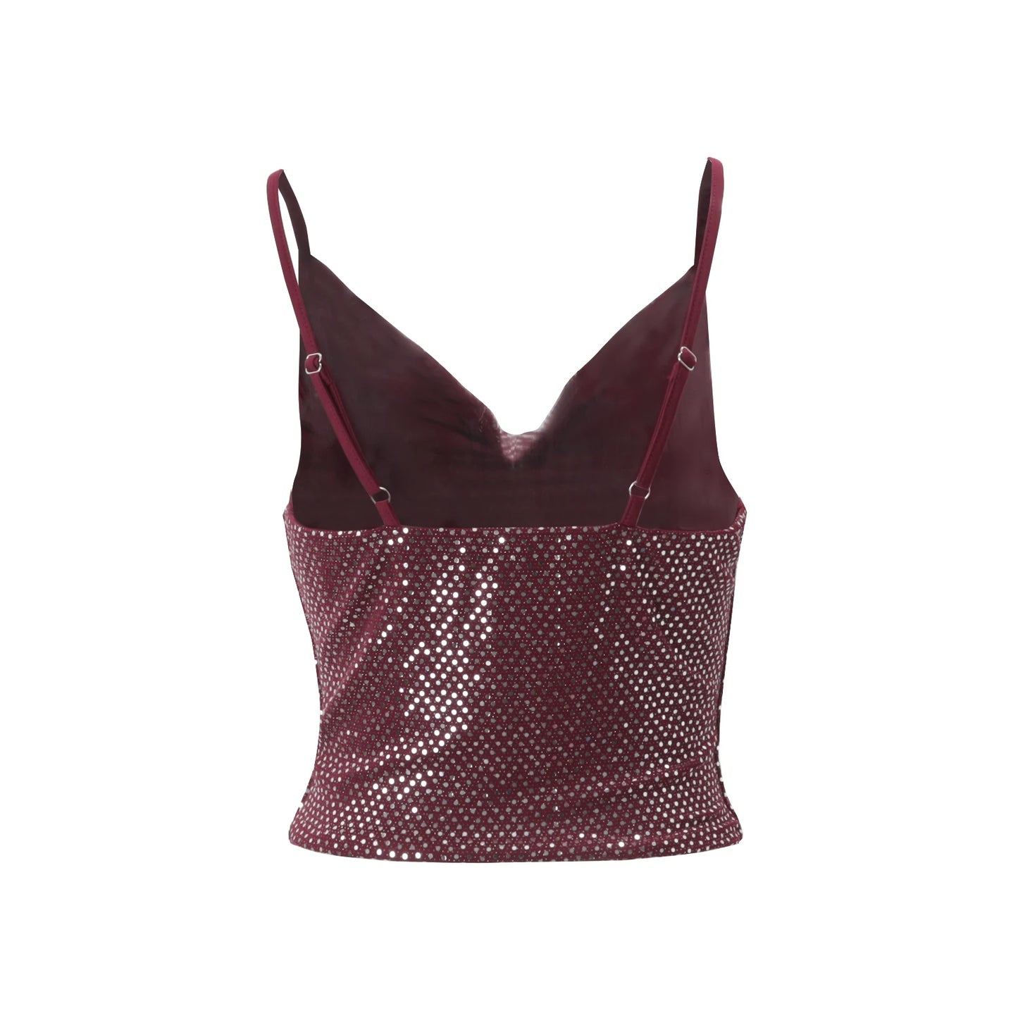 Red Sequins V-Neck Slim Backless Tank Top