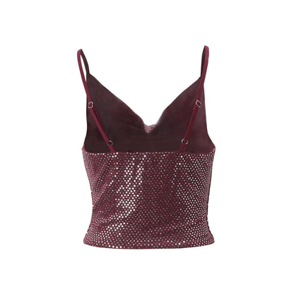 Red Sequins V-Neck Slim Backless Tank Top