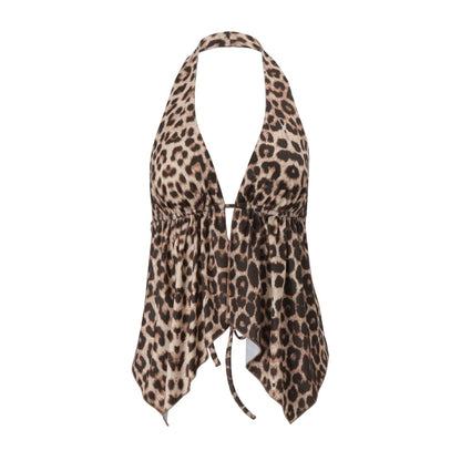 Leopard V-neck Backless Halter Top