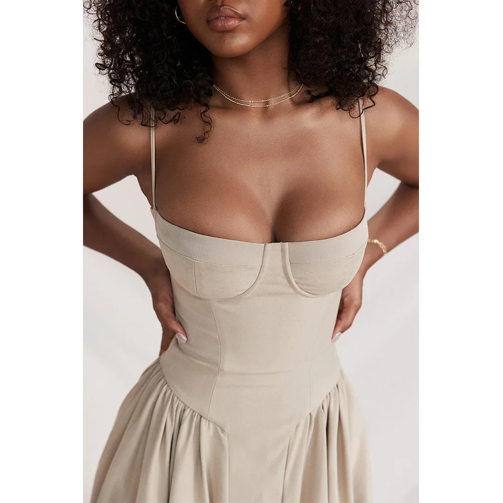 Dress for Pink Spaghetti Strap Midi Dress with Pocket Long Dress