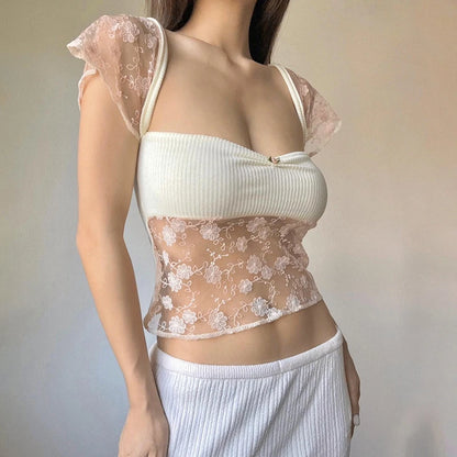 Lace Patchwork Kawaii Sweet Crop Top