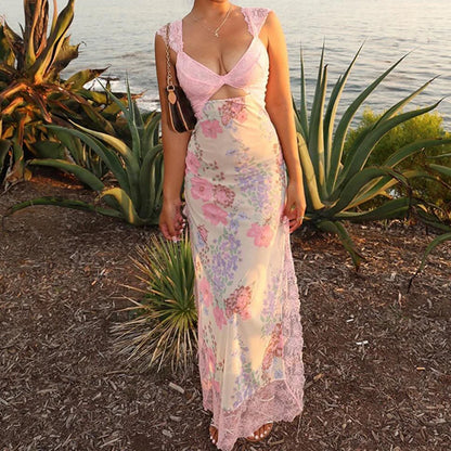 Floral Lace Hollow Out Slits Dress