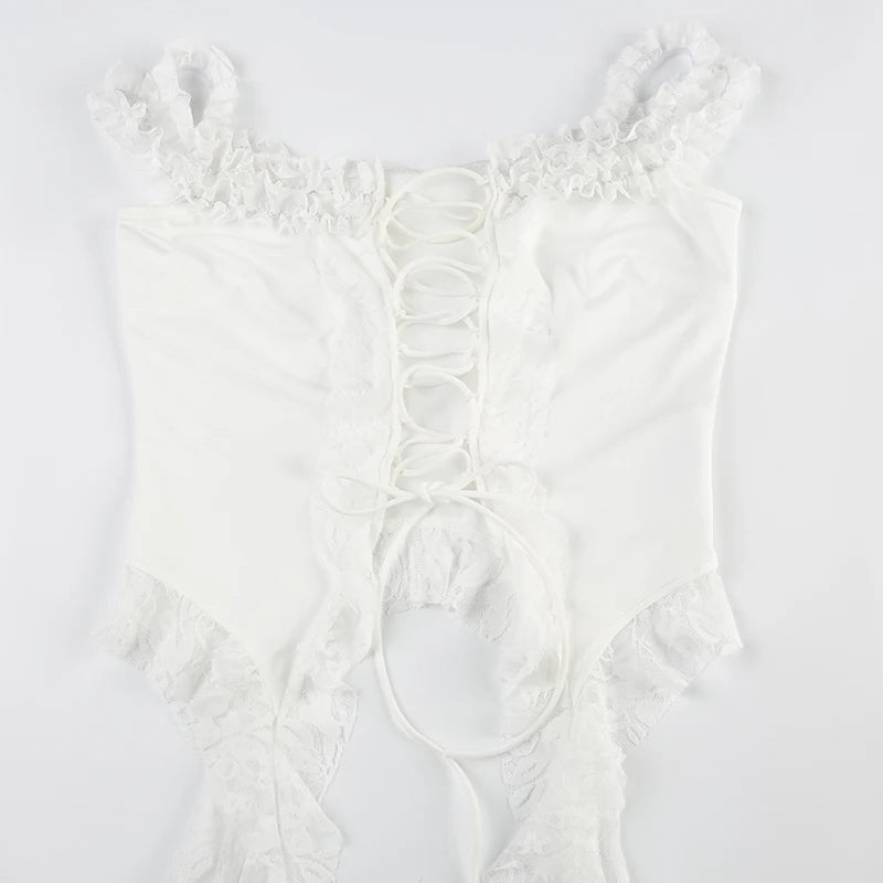 White Floral Lace Ruffle Top