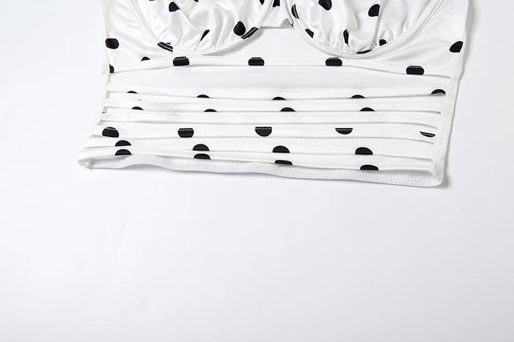 White Polka Dot Backless Tank Top and Midi Skirt Two Piece Set
