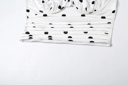 White Polka Dot Backless Tank Top and Midi Skirt Two Piece Set