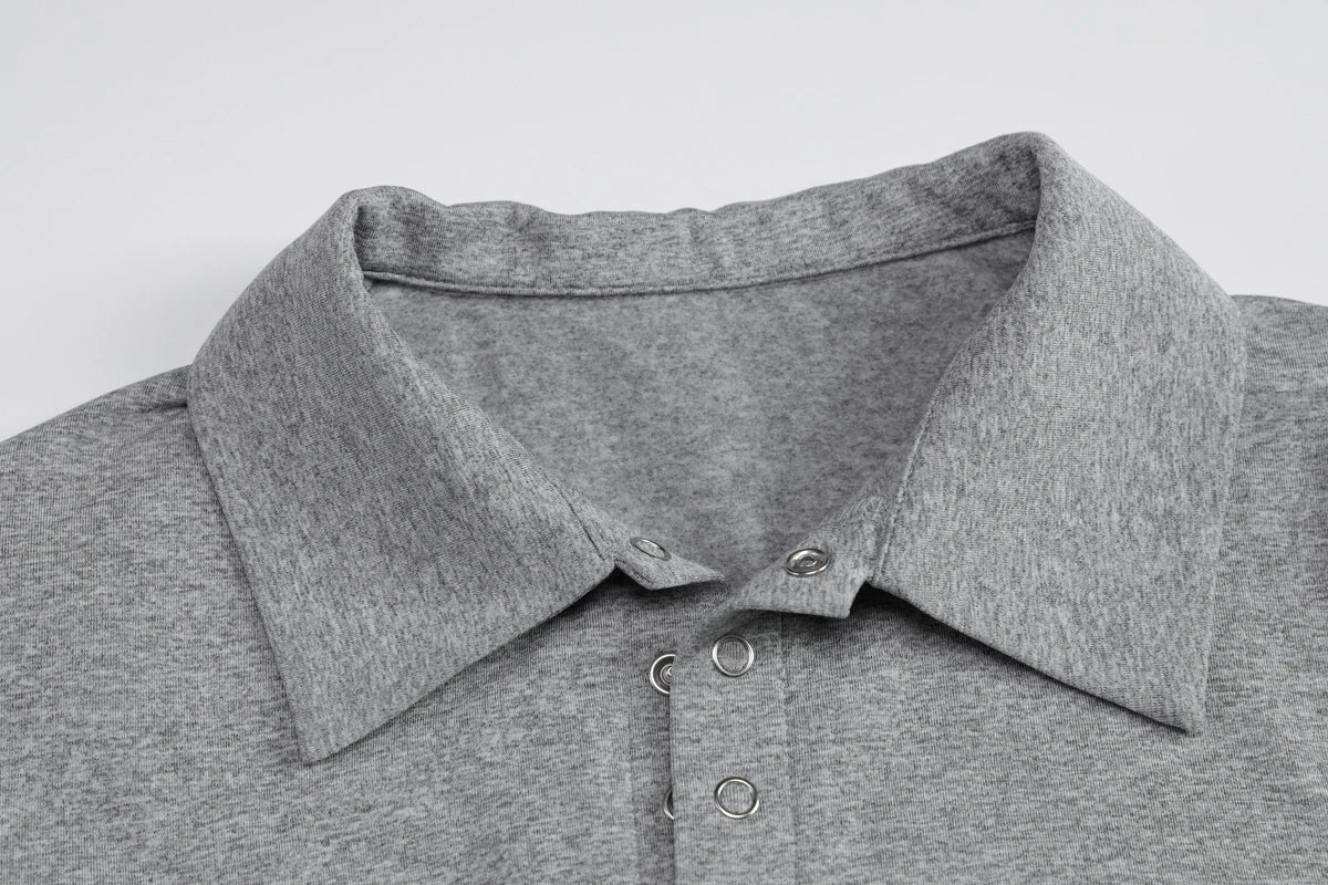 Gray Turn-Down Collar Long Sleeve Slim Cardigan Top