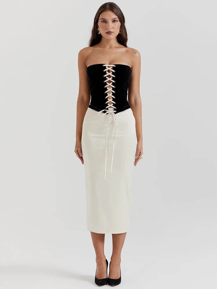 Chic Strapless Top and Maxi Skirt Two Piece Set