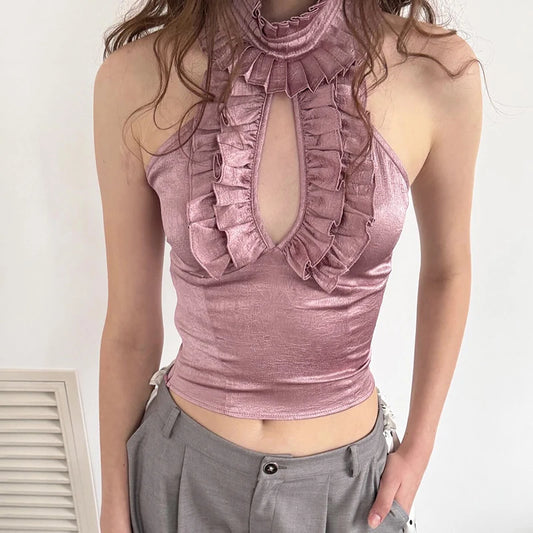Ruched High Collar Knitted Top