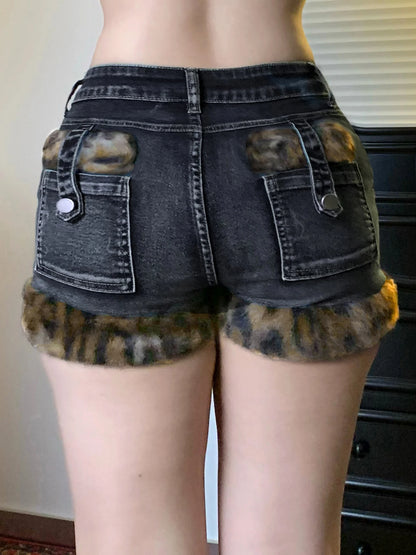 Leopard Print Low Waisted Button Up Mini Shorts