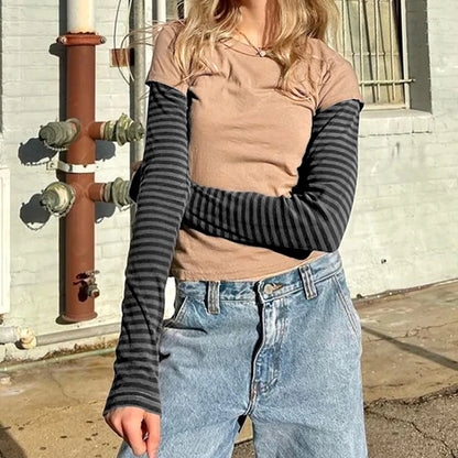 Patchwork Crewneck Striped T-Shirt