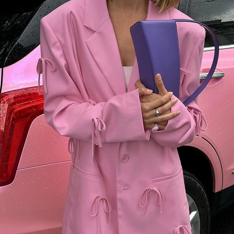 Pink Bow Long Sleeve Blazer