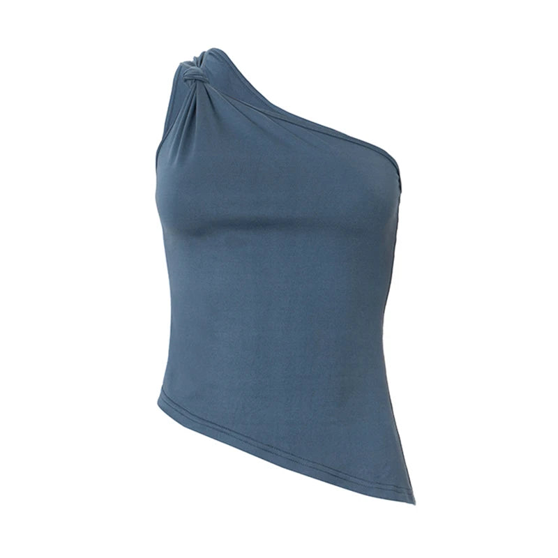 Color Slim Strapless Waist Top Vest Single Shoulder Slant Neck Knot Vest Advanced Temperament