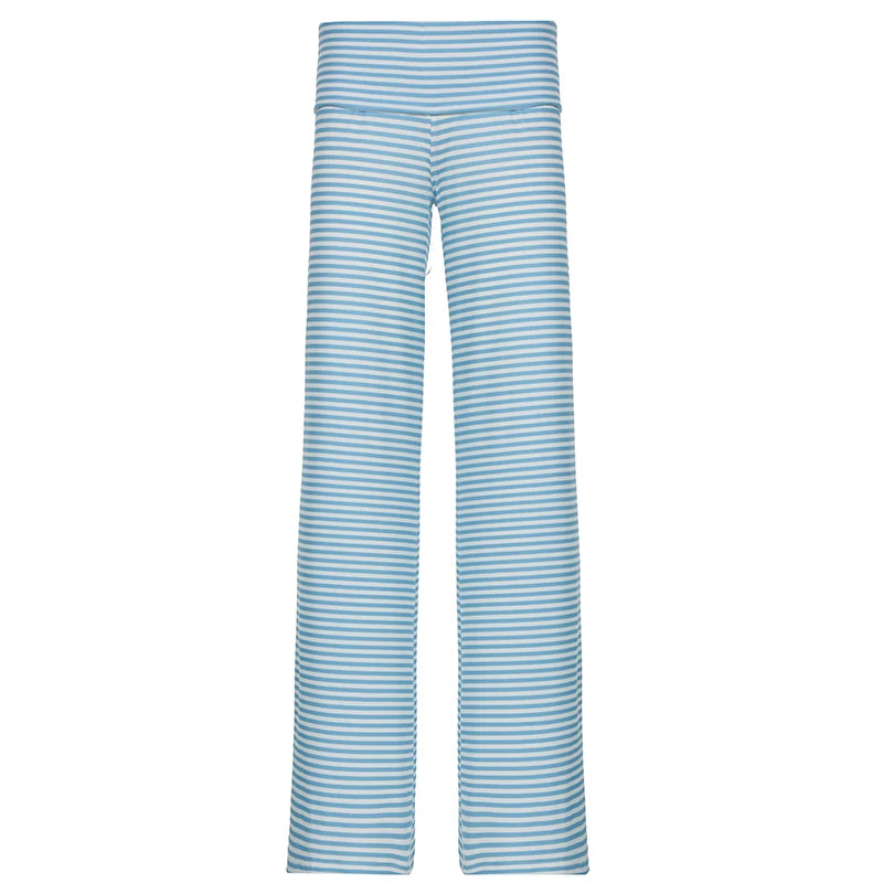 Strip Looe Pant Turn-down Wait Wide Leg Trouer Bottom