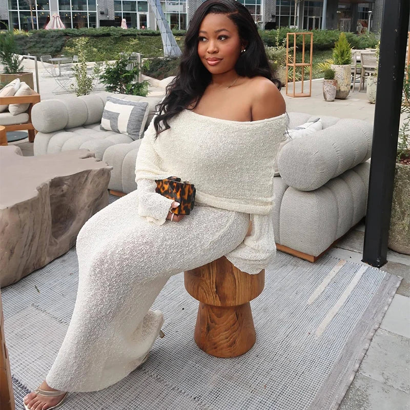 Knitted Off Shoulder Maxi Dress