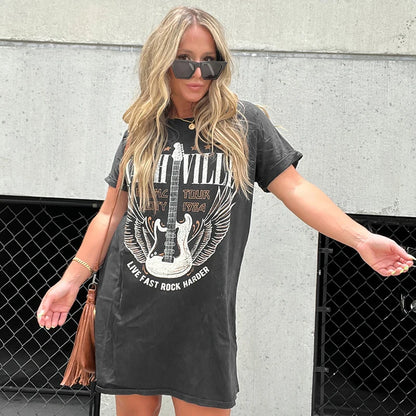 S Spring Printed Lengthened Wide T-Shirt Dress