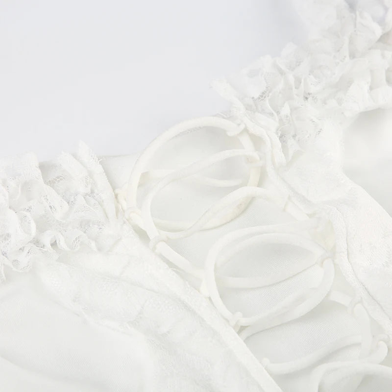 White Floral Lace Ruffle Top