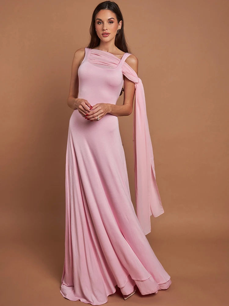 Spaghetti Strap Ribbon Maxi Dress High Wait Dress Slim Dress