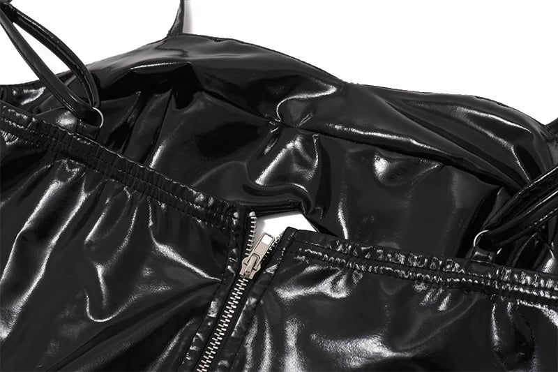 Black PU Leather Hollow Out Slim Mini Dress