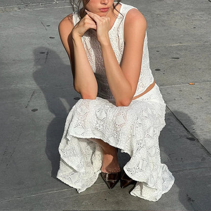 White Lace Hollow Two Piece Set