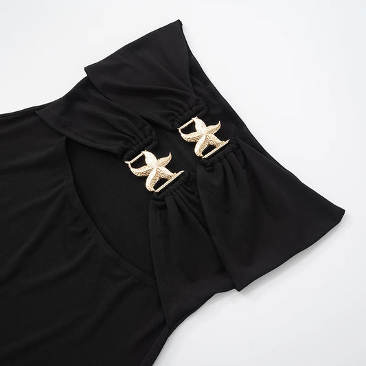 Black Strapless Hollow Out Mini Dress