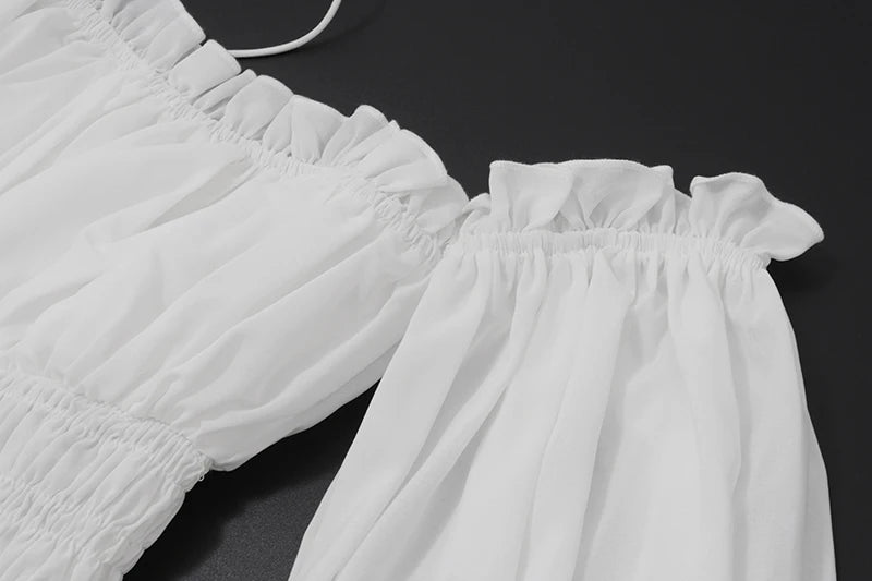 White Off Shoulder Long Sleeve Crop Top