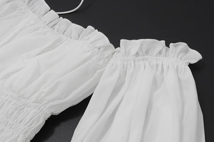 White Off Shoulder Long Sleeve Crop Top