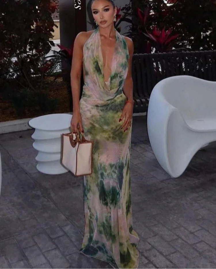 Backless Halter Mesh Ruffles Matching Suit