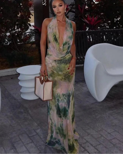Backless Halter Mesh Ruffles Matching Suit