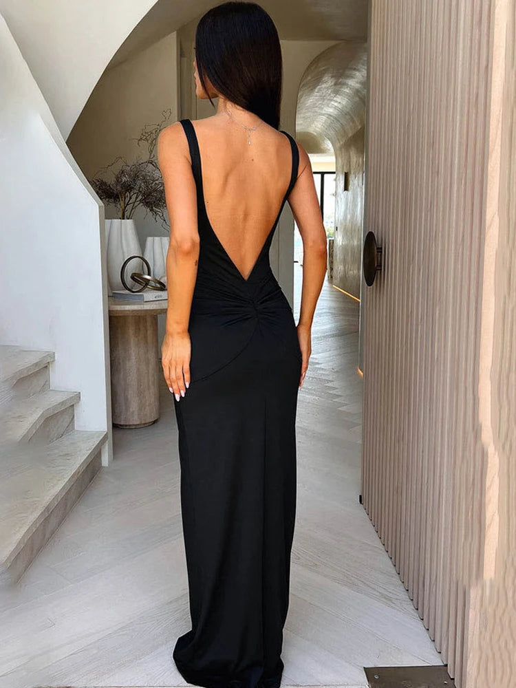 Hollow Out Backless Deep V-Neck Maxi Dress