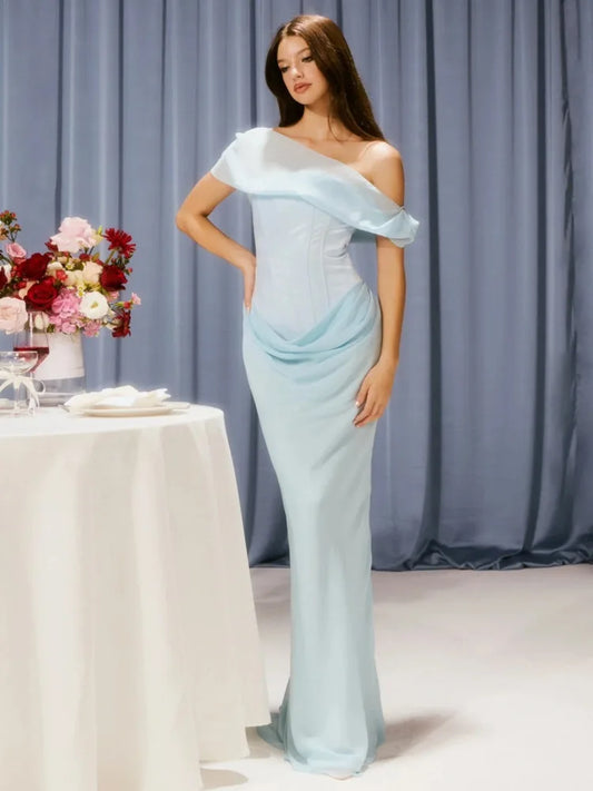 Blue Mesh Backless Bodycon Maxi Dress