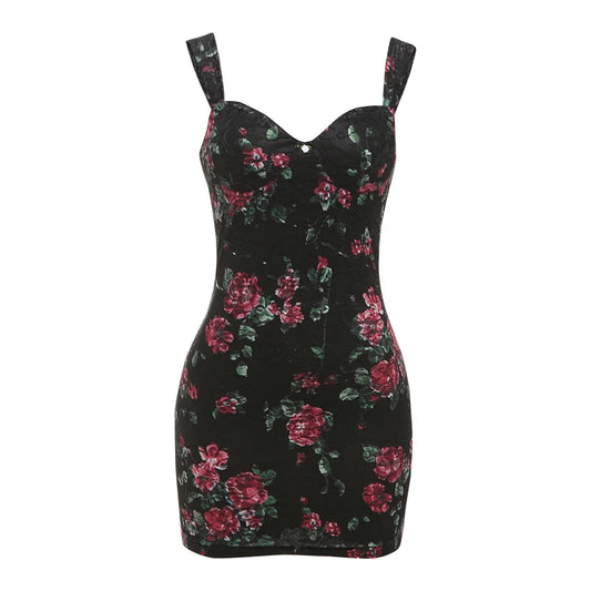 Flower Print Backless Mini Bodycon Dress