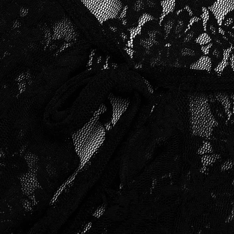 Black See Through Lace Mesh Long Sleeve Top