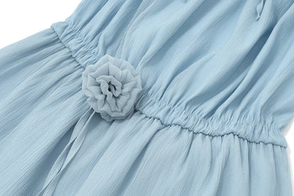 Blue Mesh Ruffles Mini Dress