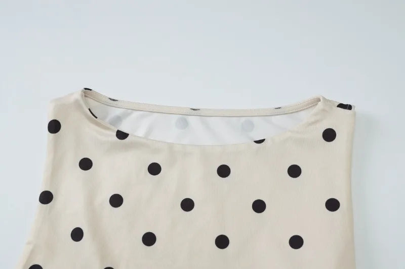 Khaki Polka Dot Crew Neck Sleeveless Top