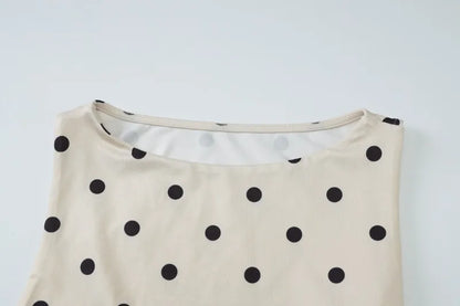 Khaki Polka Dot Crew Neck Sleeveless Top